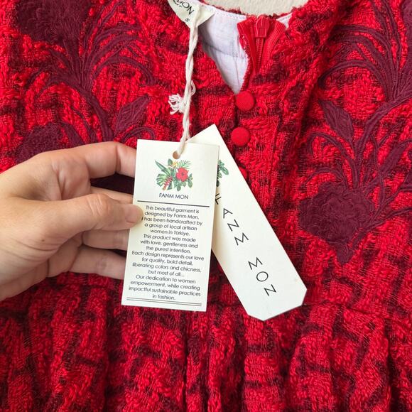 NEW NWT Fanm Mon Gulia Red Peplum Embroidered Midi Dress Size S - Picture 6 of 6
